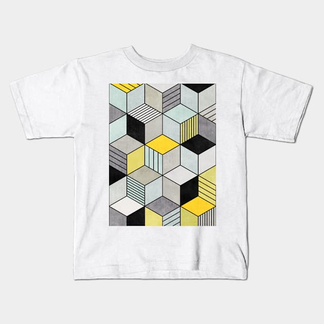 Colorful Concrete Cubes 2 - Yellow, Blue, Grey Kids T-Shirt by ZoltanRatko